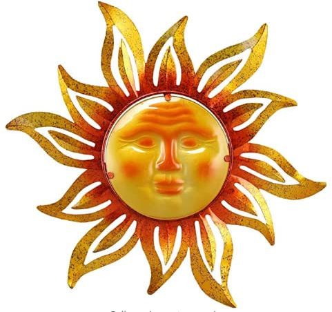 BVLFOOK Metall-Sonne, Outdoor-Wandkunst, Dekoration, groß, 48 cm, zum Aufhängen für drinnen und draußen, Terrasse, Gartenzaun, Deck, Hof, Pool, Wandskulptur, bunt, einzigartig