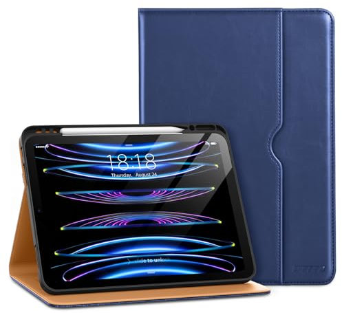 DTTO Hülle für iPad Pro 12.9 6./5./4./3. Generation 2022/2021/2020/2018, Premium Leder Folio Ständer Cover mit Stifthalter - Auto Wachen/Schlafen und Multi-Winkel Betrachtung, Marineblau
