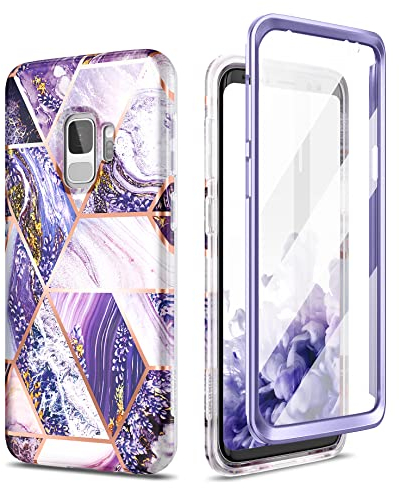 SURITCH Kompatibel mit Samsung Galaxy S9 Hülle Silikon Komplettschutz Handyhülle 360 Grad Hüllen mit Integriertem Displayschutz Schutzhülle für Samsung Galaxy S9 (Lavendel lila)