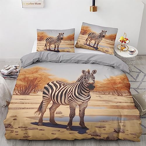 GEDAEUBA Sommer Bettwäsche 135x200 Zebra - Tiere Bettbezug 135 x 200 2er Set, Wendebettwäsche und Kissenbezug 80x80, Weiche & Atmungsaktive Mikrofaser Bettwäsche-Sets mit Reißverschluss