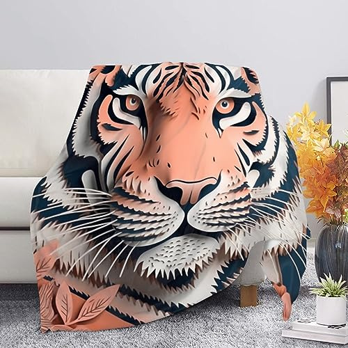 Kuiaobaty Coperta con stampa tigre, per divano, taglio di carta, arte animale, piccola dimensione, in pile corallo, coperta calda