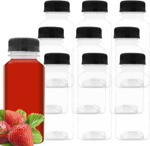 Auvotuis Lot de 10 bouteilles vides en plastique transparent avec couvercles, pour jus, lait et autres boissons de 237 ml