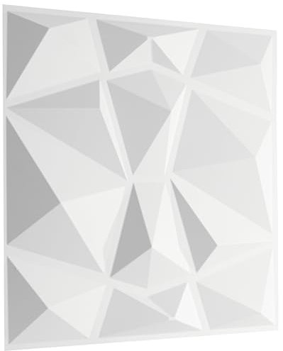 NOVECRAFTO Diamond Effect 3D Wall Panels - 12 Sheets Covering 3 sqm | 32.29 sqf Interior Cladding Panels Set | 3D Wall Tiles Diamond Design in Snow White - Each Panel Size 19.6 x 19.6