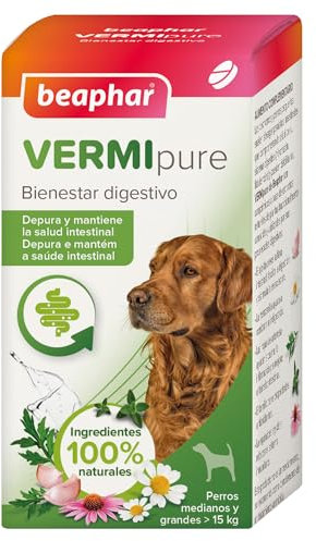 Beaphar VERMIpure Comprimidos Naturales - Perros >15kg Medianos y Grandes - 50 Comprimidos