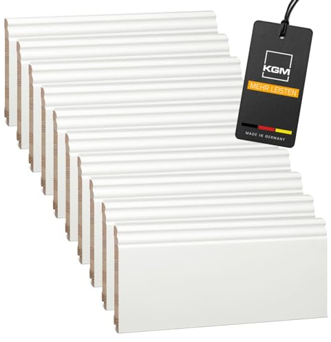 KGM Hamburger Massivholz Sockelleiste - Weiß - 2400 x 18 x 135 mm - 40 Stk. | Kiefer lackiert, Fußbodenleiste, Altberliner Profil, Wandabschluss, Kabelkanal, lösemittelfrei, für Laminat & Vinyl, 96m