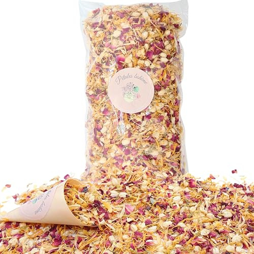 Confettis Fleurs séchées Mariage 1 litre Pétales de Rose Naturels | Jasmin, Calendula, Décoration de Fêtes, Table Bohème Champêtre, Confettis à lancer