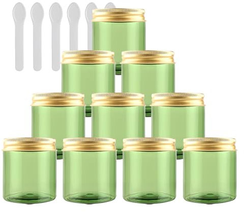 PQPAUTY 24 Pièces Vides Petit 80 ml Vert Cosmétique Pot en Plastique avec Couvercle Or 80 g Pots de Cosmétique Crème de Bouteille Contenant avec 6x Spatules