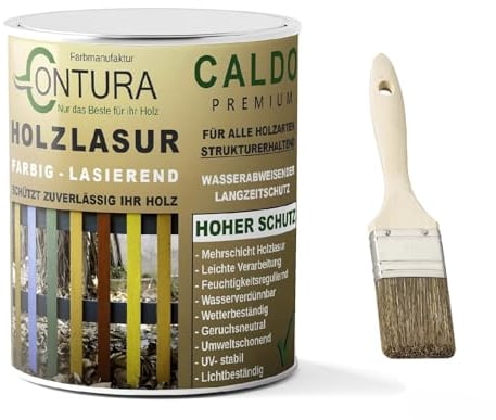 Contura Holzlasur 750ml. Langzeitschutz Lasur + Pinsel Holz Außen Dauerschutzlasur Holzfarbe (Grün - 10.45)