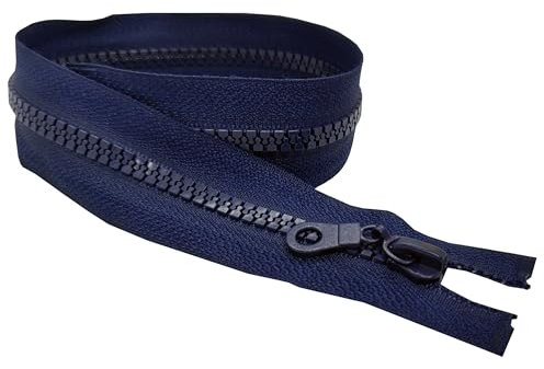 1 cerniera grossa blu navy, misura #5, tipo aperto a un'estremità singola, cursore unidirezionale, per riparare giacche, pile, cappotti, denti in plastica di peso medio (90 cm di lunghezza)