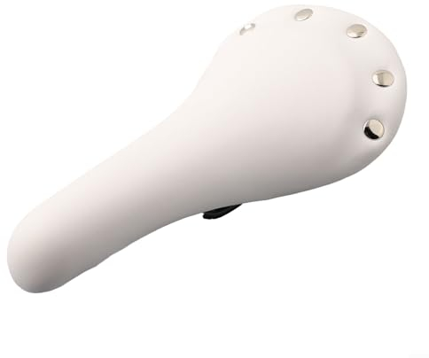 CWOQOCW Vintage-Fahrradsattel aus Kunstleder, universelle Passform, Nieten, PU-Sattel, fixiertes Fahrradgetriebe-Federkissen für alle Fahrräder (weiß)