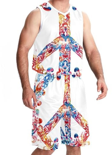 FNETJXF Basketballtrikot mit Shorts, Outfit Tank Top Track Shorts, Hip Hop Kleidung für Party, Patchwork Plaid Blume Rosa Grün Modern Lovely, Muster 980, XXXXX-Large