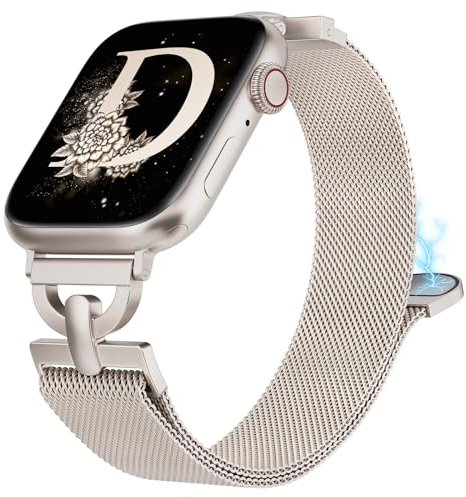 BEEXI Metall Kompatibel mit Apple Watch Armband 40mm 41mm 42mm 38mm Damen, Edelstahl Magnetarmband Mesh D-förmige Rosegold Ersatzarmband für iWatch SE Serie 10/9/8/7/6/5/4/3/2/1