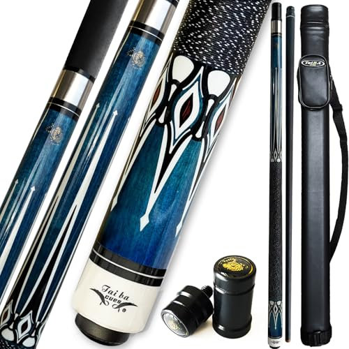 TaiBA Billardstock mit 1 x 1 Hülle, 13 mm Spitze, 147,3 cm, Hartholz, kanadischer Ahorn, professioneller Billardqueue, 2-teilig, 540 - 567 g (wählbar), Blau, Schwarz, Rot, Grau, Grün, Braun
