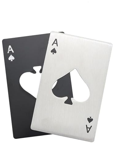 Stainless Steel Beer Caps Cans Openers,Bottle Openers 2Pcs,Poker Ace of Spades A Cards Water Bottles Openers,Wallet Card Type Bottle Openers(Silver & Black)