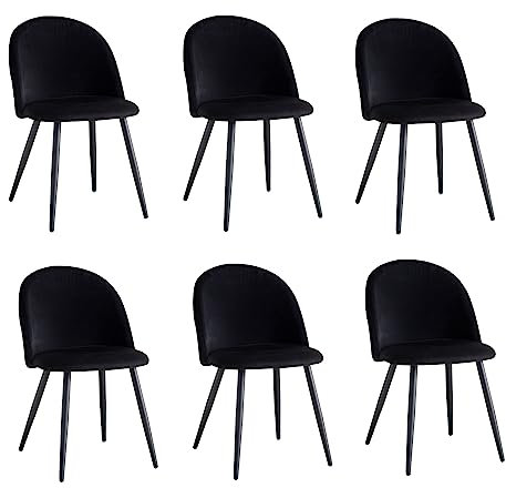 DEYARNA HOME 6er Set Samt Esszimmerstühle, Gepolsterter Esszimmerstuhl mit Metallbeinen, Mid Century Stühle für Esszimmer, Küche, Wohnzimmer (Schwarz)