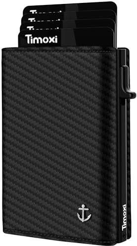 Timoxi Kreditkartenetui mit Münzfach und Magnetschalter Mini Wallet mit RFID-Schutz Slim Wallet mit Kartenbox aus Aluminiumlegierung (Kohlefaser)