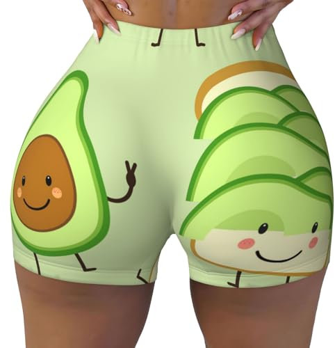 BEEOFICEPENG Süße Avocado und Toast und gebratenes Ei, Trainingsshorts für Damen, Weiche Stretch-Trainingsshorts für Damen, Laufshorts, Sportshorts