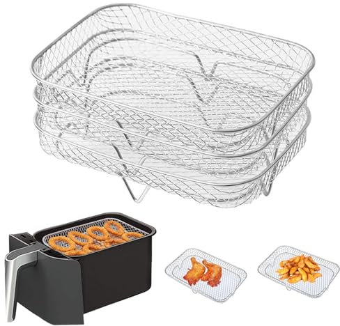 Rack de friteuse à air 3pcs empilable 5.31x7.68 Dans la rectangle Tower Air Rack Rack Panier en acier inoxydable Rack de grillade Air Fryer Accessoires pour barbecue, four, fryer à air 8-QT, Rack de