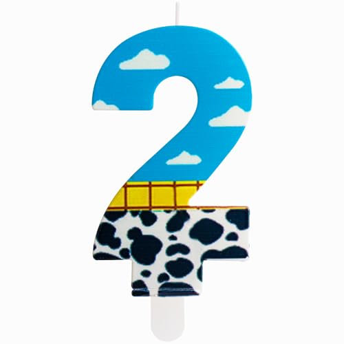 ZHIHUI Birthday Candles, Toy Inspired Game Story Birthday Decorations, Blue Sky and White Cloud Cow Birthday Number Candles for Kids Boy Girl Birthday Shower Cake Party Decoration (Number 2)