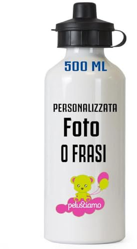 BrolloGroup Borraccia in Alluminio Personalizzabile con Foto o Loghi 500 ML 18X8 cm.Gadget Idea Regalo PS 09399