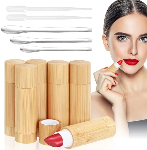 Bambus Lippenstift Tube 6 Stück 5ml Leer Lippenstifthülsen, Lippenpflegestift Behälter mit 3 Schaufel und Bürette, Lippenstifthülsen zum befüllen für DIY