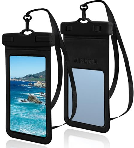 GZDAOXIA 2 Pezzi custodia impermeabile smartphone,cover subacquea,porta cellulare impermeabile mare,Universale custodia impermeabile iphone, Regolabile cordino, comodo da indossare(nero)