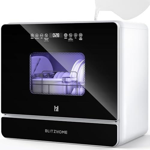 Minilavavajillas BLITZHOME con control táctil, 9 programas, portátil, de sobremesa, para camping, depósito de agua de 5,2 l, con o sin conexión de agua, secado, inicio retardado