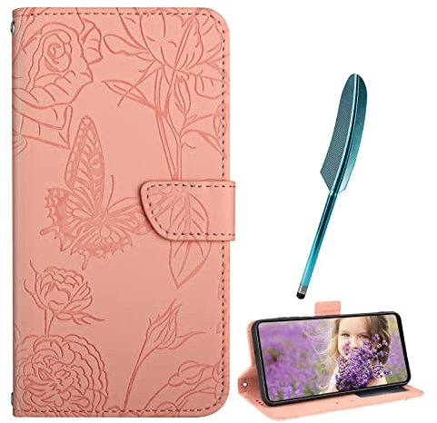 EasyShow Coque pour Oppo A3, Oppo A3 Papillon gaufrage PU Cuir Housse TPU Flip Etui avec Carte Fente-Stand Fonction-avec Stylet Tactile, Étui pour Oppo A3 (Rose)