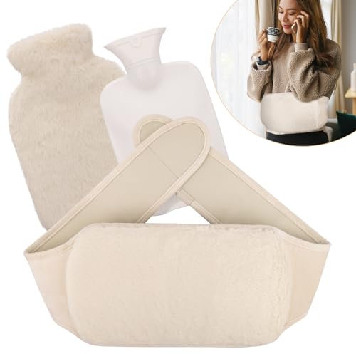 Starvortex Bolsas de Agua Caliente 3 in 1, 1L Bolsa Agua Caliente, Bolsa de Agua con Caliente Cubierta de Cintura Suave, Suave Bolsa Agua Caliente Peluche, Para Invierno Niños adultos (Beige)