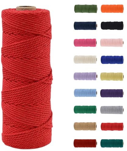 MORAINJAY 2mm Hilo de Macramé 100% Algodón,100m Rojo Cuerda para Manualidades,19 Colores Más,Cordón para DIY,Decoración y Regalos