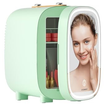 LIGIANT DF01A Mini Fridge, Skincare Refrigerator With 3-Level Dimmable LED Light Mirror, Low Noise 4L Makeup Fridge, Cooler & Warmer, Portable Design for Multiple Uses - Bedroom, Office, and Travel