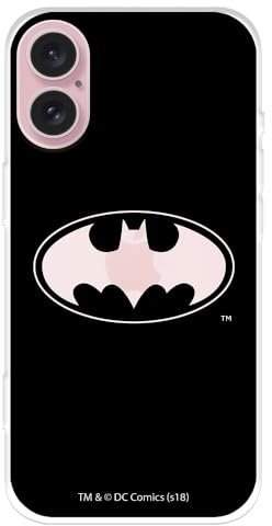 Schutzhülle kompatibel mit iPhone 16, offizielles DC Comics Batman-Logo, transparent, flexibel, mit offizieller Lizenz von DC Comics
