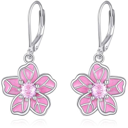 ONEFINITY Kirschblüten Ohrringe 925 Sterling Silber Plumeria Ohrringe Rosa Blume Kirschblüten Schmuck für Frauen