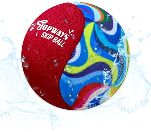 TOPWAYS Beach Pool Bouncying Ball, Water Skip Ball, Swimming Water-Proof Beach Toys, Pool Games for Kids & Adults (Red Geometric)