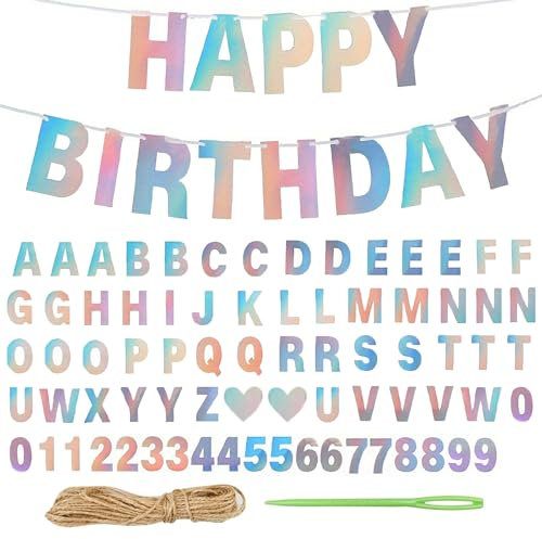 Rainbow 74Pcs Custom Banner Kit - DIY Personalised Bunting with 32.8ft Jute Rope,Reusable Kraft Paper Letter Symbol Banners,Personalised Birthday Banner for Girls & Women,Welcome Home