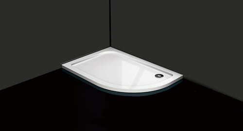 Quadrant Offset White Stone Shower Tray for Shower Enclosure Slimline Heavy with Waste (1000 x 900mm Right)