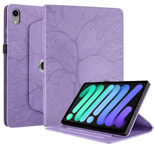 Succtopy Funda para iPad Mini (A17 Pro, 2024, 7.ª Generación)/Mini 6 (2021, 6.ª Generación) 8.3 Rotación de 360 Grados Carcasa con Soporte Pencil, Cover con Función de Soporte Violeta