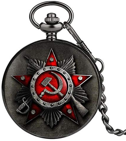 HUIBBGO Retro Bronzo Quarzo Soviet Russia Emblema Partito Comunista Distintivo Orologio da Taschino URSS Distintivi Sovietici Falce Martello Orologio, Colore Grigio