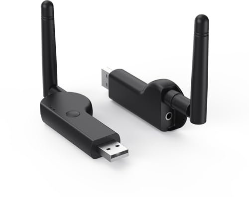 Boannice Trasmettitore Bluetooth 5.4 USB, Adattatore Audio Wireless con Jack AUX da 3,5 mm, Antenna Esterna a Bassa Latenza, da Uno a Due per TV, PC, Cuffie Bluetooth, Altoparlanti Bluetooth