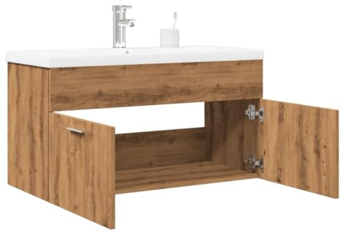 AJJHUUKI Muebles de exterior - Mueble de baño con lavabo incorporado Muebles de roble artesanal