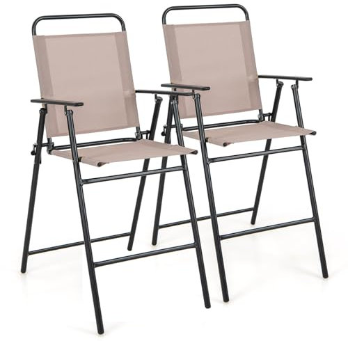 COSTWAY 2er Set Gartenstühle, hohe Klappstühle mit Fußstütze, Sitzhöhe 63 cm, klappbare Barhocker bis 150 kg belastbar, Balkonstühle für Garten, Balkon, Poolbereich