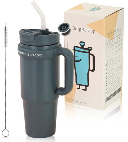 Eastrise 30 oz (850ml) Tumbler with Straw Lid & Handle, Stainless Steel Double Wall Vacuum Insulated Travel Mug, Leak-Proof & Dishwasher Safe for Hot/Cold Coffee, Water, Juice-Dark Blue