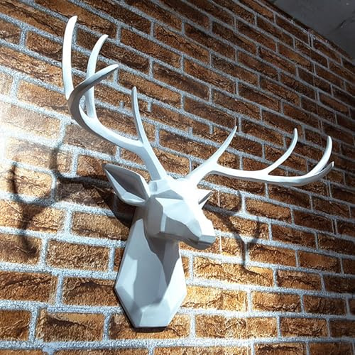 TUPAFJU Künstliche Tierkopf Wanddeko, 3D Wanddekoration, Hirschkopf, Hirschkopf Wanddeko, Hirschkopf Geweih Wanddekoration Deko Skulptur, Wohnzimmer Schlafzimmer Wand Skulptur Wandbehang Simulation(E)