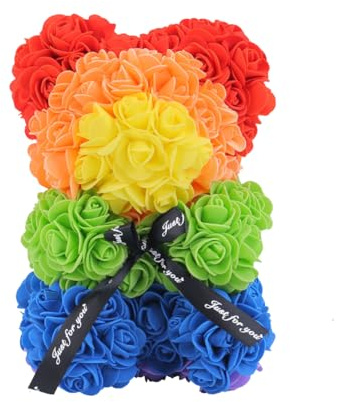 Ttiy Rosenbär, handgefertigt, künstlicher Rosen-Bär, kreativer Schaumstoff-Blumenbär, romantisches Valentinstagsgeschenk für Ehefrau, Mutter, Tochter, 1 Stück, Regenbogen