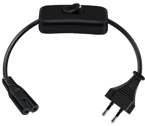 HuaLiSiJi Cable Euro C7 avec Interrupteur 2.5A 250V Câble d'alimentation Type C Fiche Européenne vers Prise Femelle C7 pour PS4, PS5, TV, Ordinateur Portable (Noir, 1.5 m)