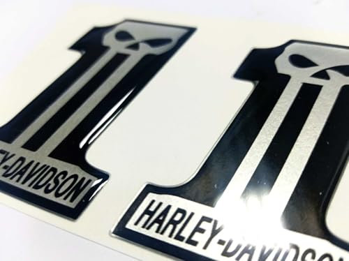 Hd one logo decal COPPIA di adesivi resinati compatibili con i modelli HARLEY effetto 3D. Per SERBATOIO o CASCO. dimensioni singolo adesivo: 63 x 44 mm (skull silver)