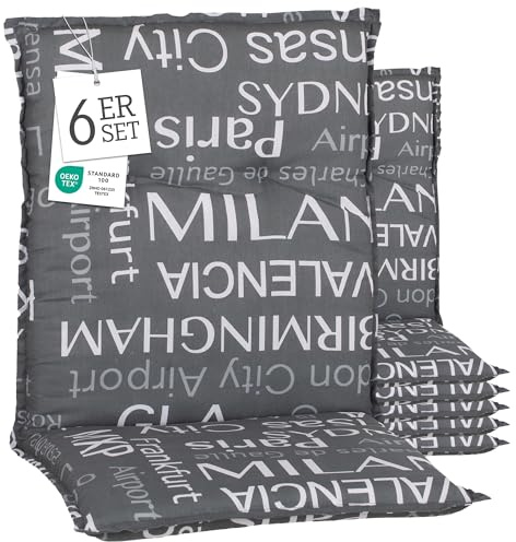 Beo® Barcelona Niedriglehner Gartenstuhlauflagen 6er Set | Waschbar, Atmungsaktiv & UV-beständig | Öko-Tex Standard | Extra Dicke Sitzkissen Outdoor für Komfort im Garten