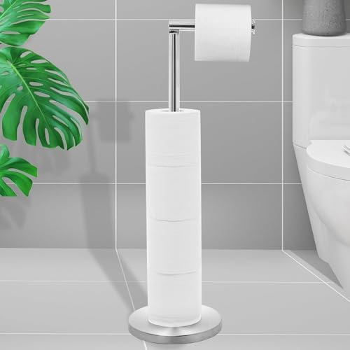 Lunayuomi® Free-standing Toilet Roll Holder, Stainless Steel Toilet Paper Holder, Premium Toilet Roll Stand for Bathroom 2 in 1 Holder and Storage for 5 Rolls