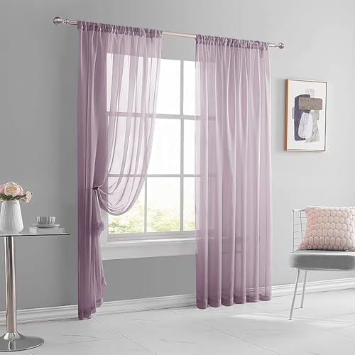 YKAFADE 2 Stück Vorhänge Gardine Wohnzimmer Gardine Halbtransparent Vorhang Voile Einfarbig Stangendurchzug Wohnzimmer Luftig Dekoschal für Schlafzimmer Deko Schiebevorhänge,140x260cm(BxL),Lila