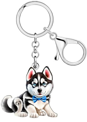 DOWAY Acryl Husky Schlüsselanhänger Hund Schlüsselring Schmuck Husky Geschenke für Frauen Hundeliebhaber Kinder Mädchen Rucksack Charms Tasche Zubehör